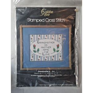 Vintage Golden Bee Stamped Cross Stitch Kit Grandmother Is Another Name For Love
